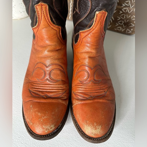 Larry Mahan Vintage Western Cowboy Boots Brown/Orange Leather Size 6.5 Women - Picture 4 of 10
